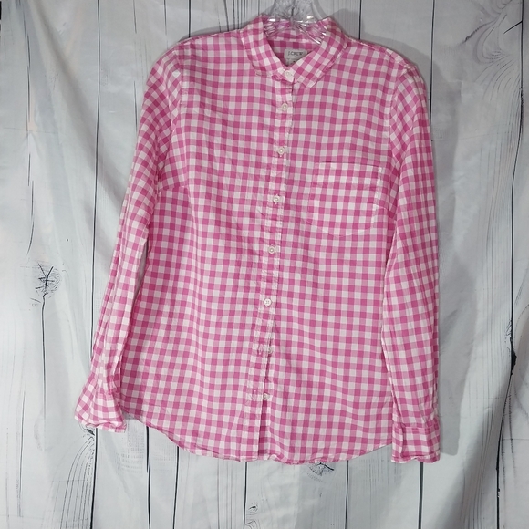 J. Crew Tops - J.Crew Factory Pink And White Gingham Button Down Lightweight Cotton Shirt